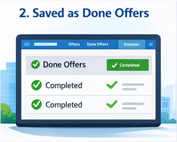 ExusTrans’ta Tamamlanan Teklifler olarak saklanan tamamlanmış taşıma işlerini gösteren kullanıcı paneli